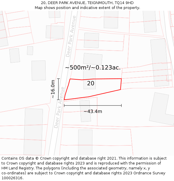 20, DEER PARK AVENUE, TEIGNMOUTH, TQ14 9HD: Plot and title map