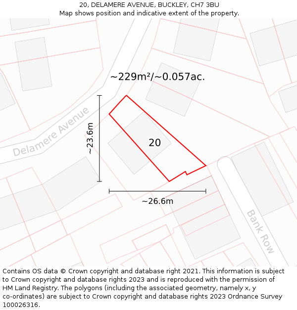 20, DELAMERE AVENUE, BUCKLEY, CH7 3BU: Plot and title map