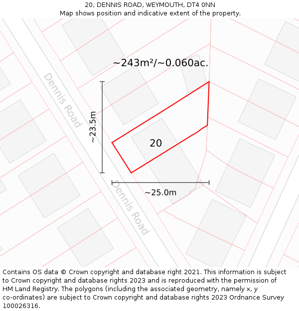 20, DENNIS ROAD, WEYMOUTH, DT4 0NN: Plot and title map