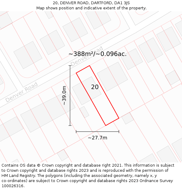 20, DENVER ROAD, DARTFORD, DA1 3JS: Plot and title map