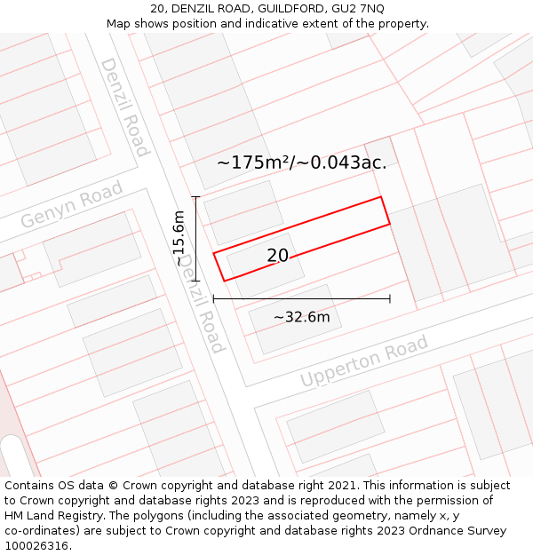 20, DENZIL ROAD, GUILDFORD, GU2 7NQ: Plot and title map