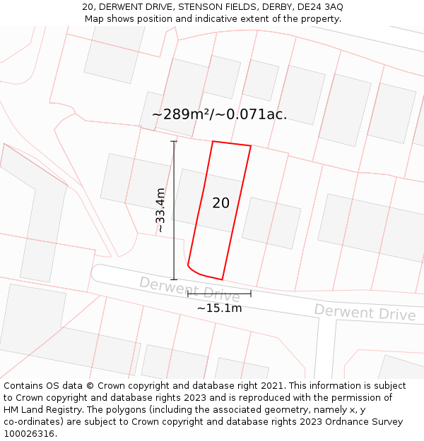 20, DERWENT DRIVE, STENSON FIELDS, DERBY, DE24 3AQ: Plot and title map