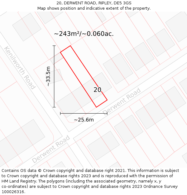 20, DERWENT ROAD, RIPLEY, DE5 3GS: Plot and title map