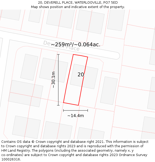 20, DEVERELL PLACE, WATERLOOVILLE, PO7 5ED: Plot and title map