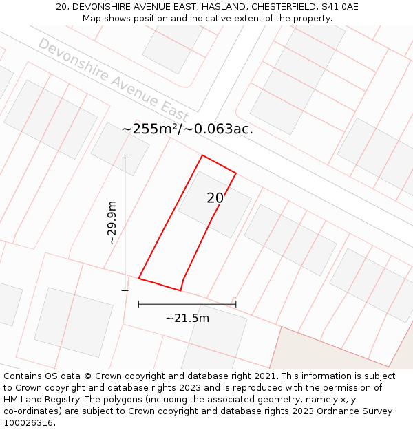 20, DEVONSHIRE AVENUE EAST, HASLAND, CHESTERFIELD, S41 0AE: Plot and title map