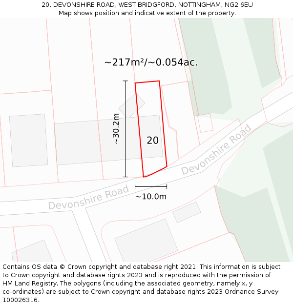 20, DEVONSHIRE ROAD, WEST BRIDGFORD, NOTTINGHAM, NG2 6EU: Plot and title map