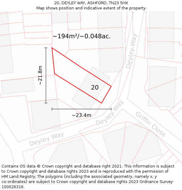 20, DEYLEY WAY, ASHFORD, TN23 5HX: Plot and title map