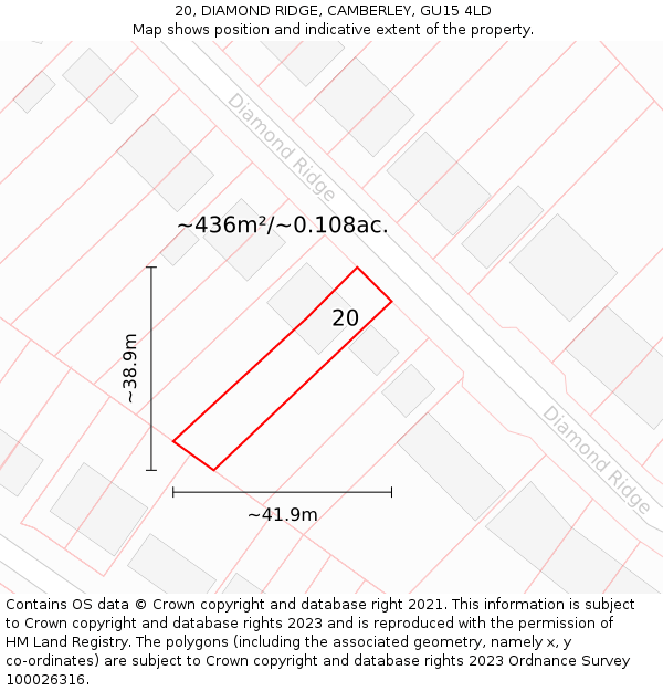 20, DIAMOND RIDGE, CAMBERLEY, GU15 4LD: Plot and title map