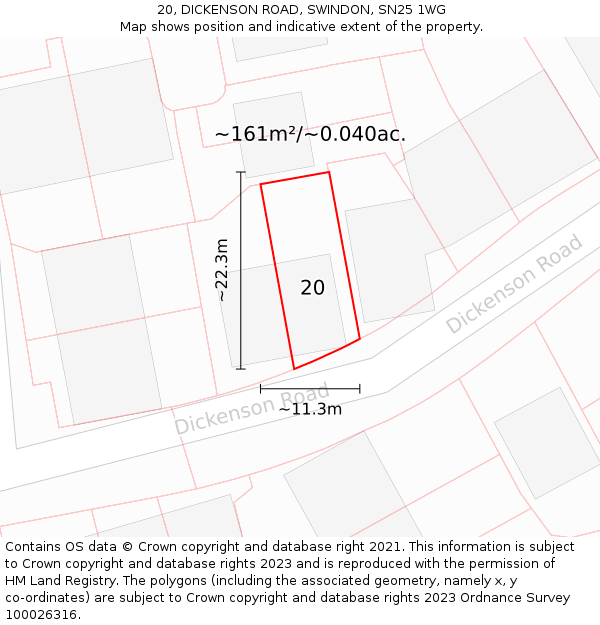 20, DICKENSON ROAD, SWINDON, SN25 1WG: Plot and title map