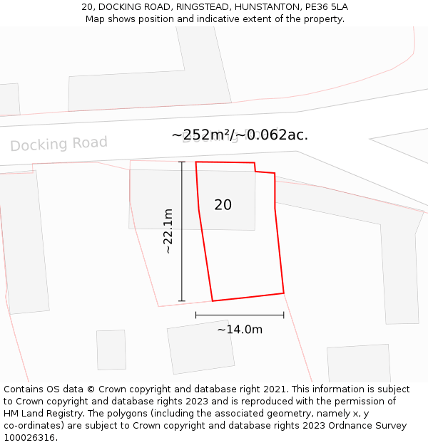 20, DOCKING ROAD, RINGSTEAD, HUNSTANTON, PE36 5LA: Plot and title map