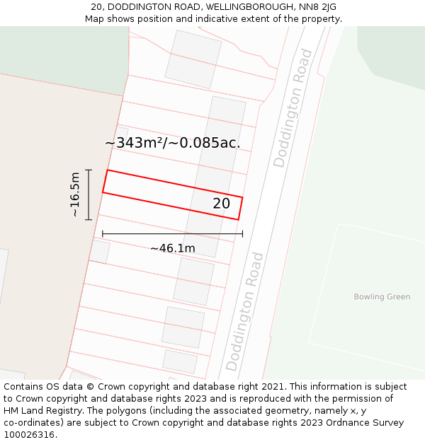 20, DODDINGTON ROAD, WELLINGBOROUGH, NN8 2JG: Plot and title map