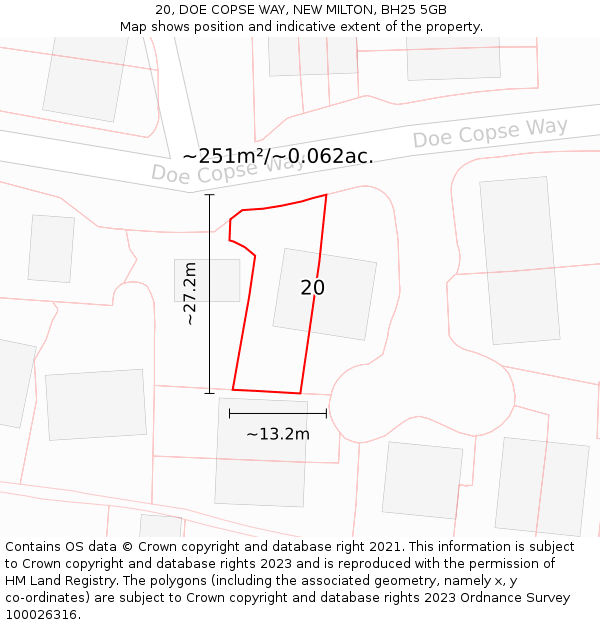 20, DOE COPSE WAY, NEW MILTON, BH25 5GB: Plot and title map