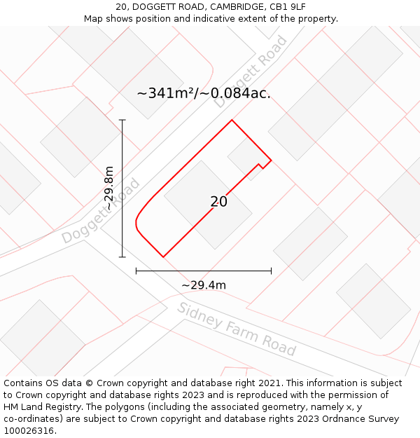 20, DOGGETT ROAD, CAMBRIDGE, CB1 9LF: Plot and title map