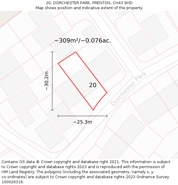 20, DORCHESTER PARK, PRENTON, CH43 9HD: Plot and title map