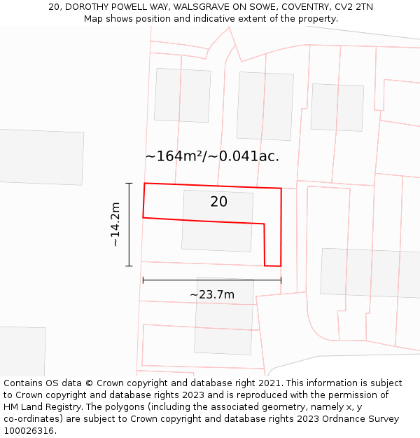 20, DOROTHY POWELL WAY, WALSGRAVE ON SOWE, COVENTRY, CV2 2TN: Plot and title map