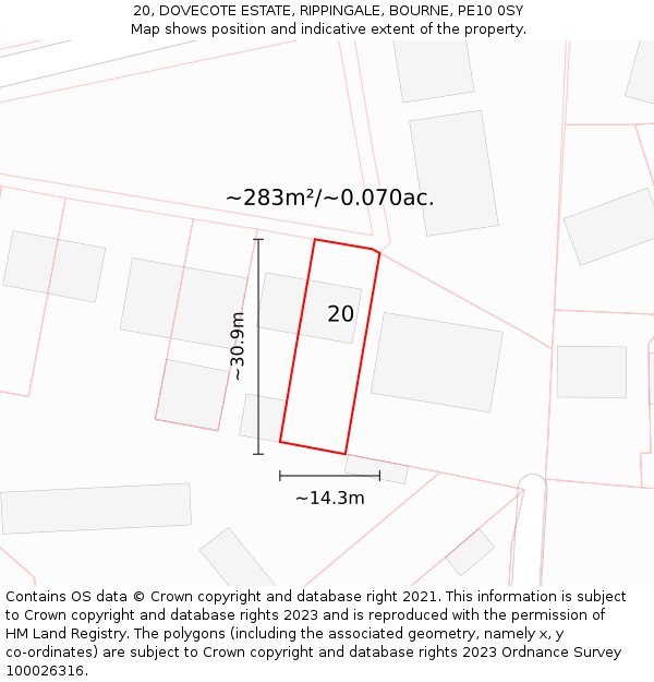 20, DOVECOTE ESTATE, RIPPINGALE, BOURNE, PE10 0SY: Plot and title map