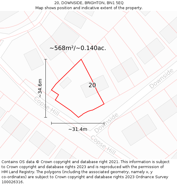 20, DOWNSIDE, BRIGHTON, BN1 5EQ: Plot and title map