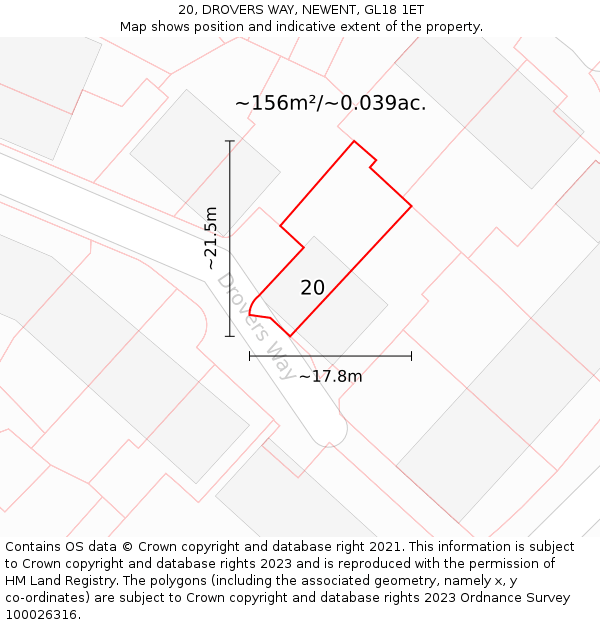 20, DROVERS WAY, NEWENT, GL18 1ET: Plot and title map