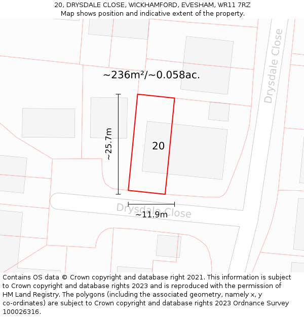 20, DRYSDALE CLOSE, WICKHAMFORD, EVESHAM, WR11 7RZ: Plot and title map