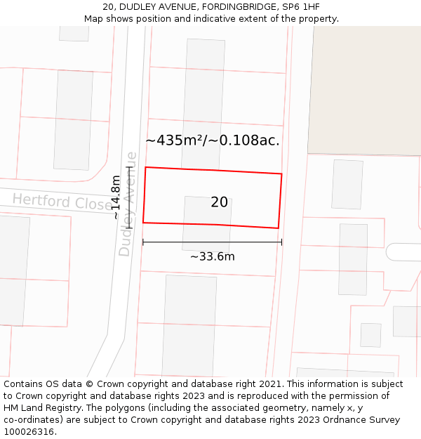 20, DUDLEY AVENUE, FORDINGBRIDGE, SP6 1HF: Plot and title map