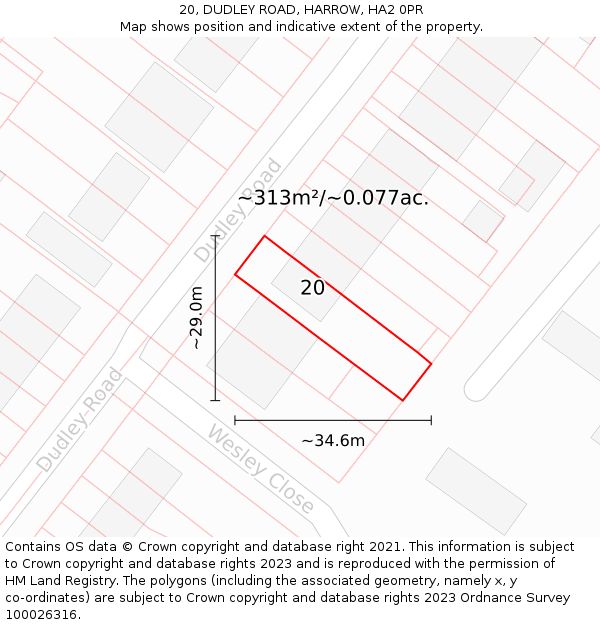 20, DUDLEY ROAD, HARROW, HA2 0PR: Plot and title map