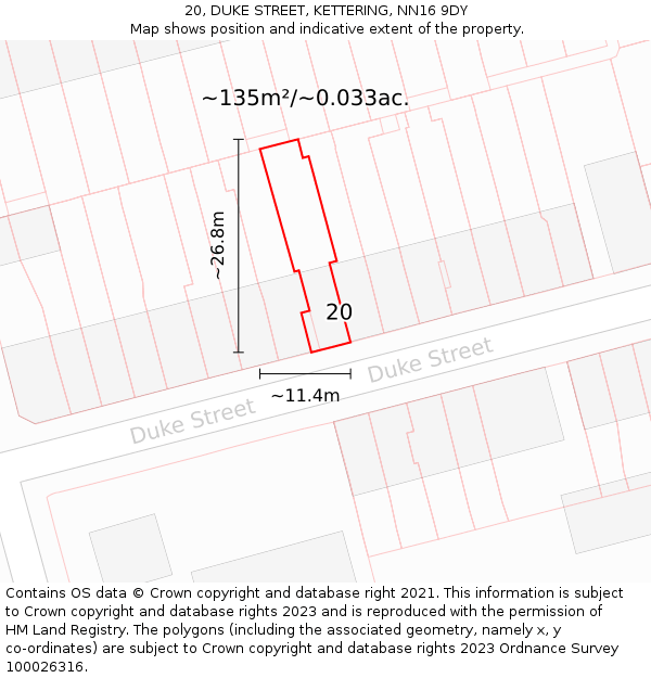 20, DUKE STREET, KETTERING, NN16 9DY: Plot and title map