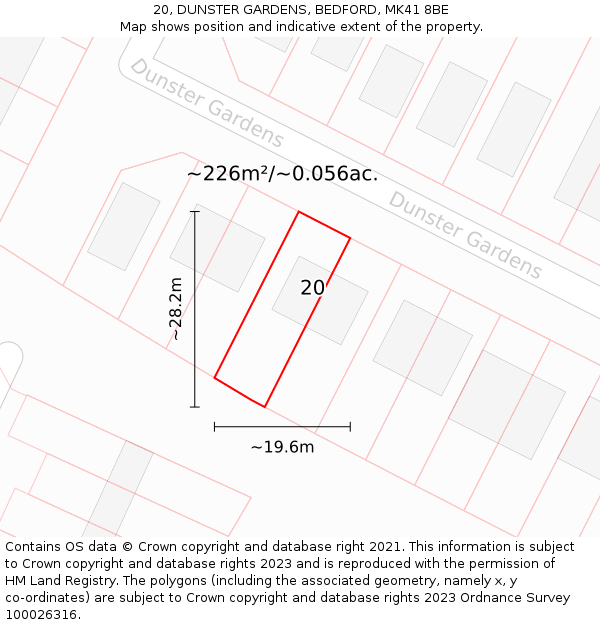 20, DUNSTER GARDENS, BEDFORD, MK41 8BE: Plot and title map