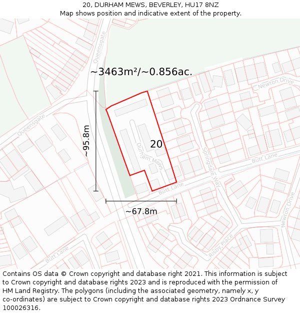 20, DURHAM MEWS, BEVERLEY, HU17 8NZ: Plot and title map