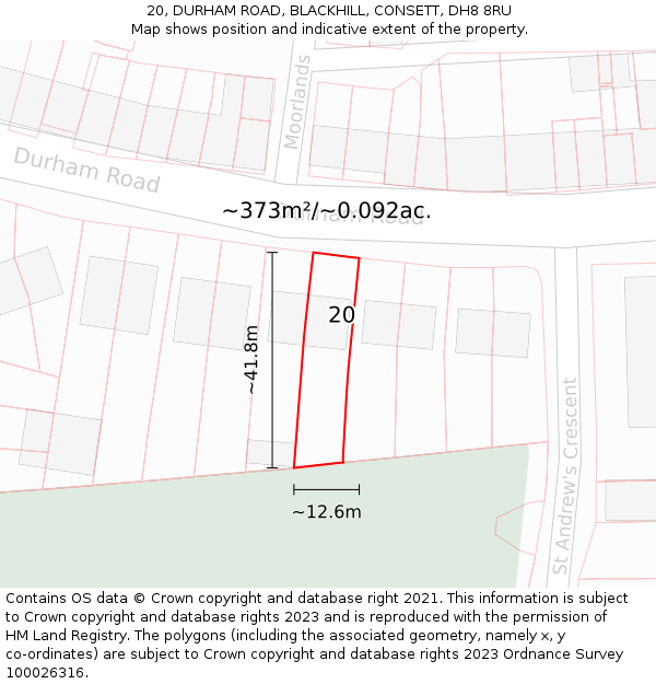 20, DURHAM ROAD, BLACKHILL, CONSETT, DH8 8RU: Plot and title map