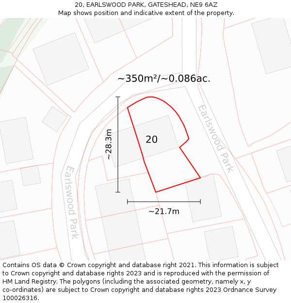 20, EARLSWOOD PARK, GATESHEAD, NE9 6AZ: Plot and title map