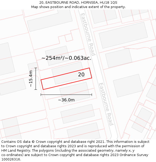 20, EASTBOURNE ROAD, HORNSEA, HU18 1QS: Plot and title map