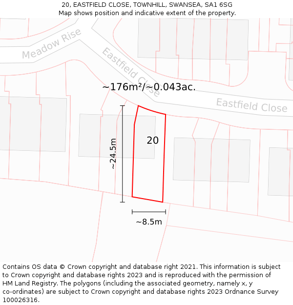 20, EASTFIELD CLOSE, TOWNHILL, SWANSEA, SA1 6SG: Plot and title map