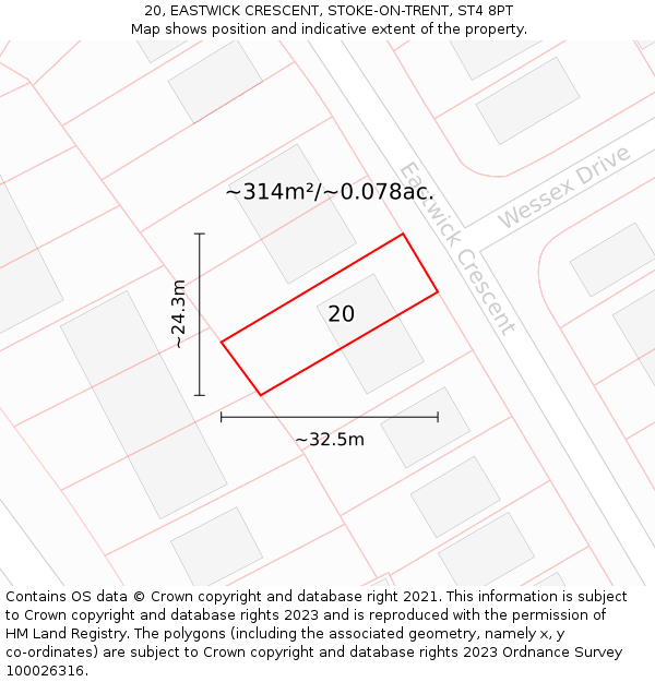 20, EASTWICK CRESCENT, STOKE-ON-TRENT, ST4 8PT: Plot and title map