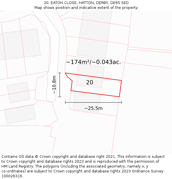 20, EATON CLOSE, HATTON, DERBY, DE65 5ED: Plot and title map