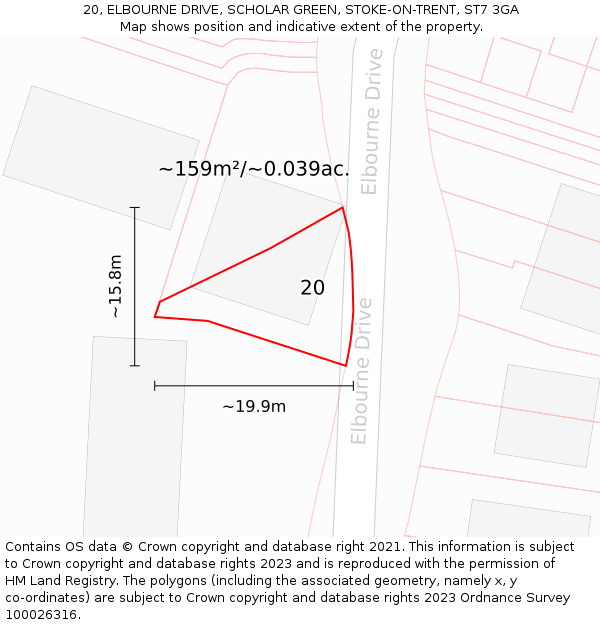 20, ELBOURNE DRIVE, SCHOLAR GREEN, STOKE-ON-TRENT, ST7 3GA: Plot and title map