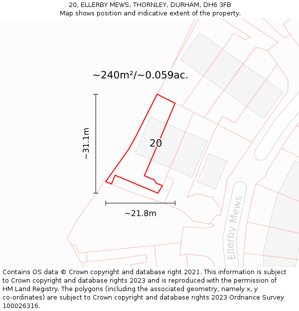 20, ELLERBY MEWS, THORNLEY, DURHAM, DH6 3FB: Plot and title map