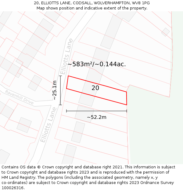 20, ELLIOTTS LANE, CODSALL, WOLVERHAMPTON, WV8 1PG: Plot and title map