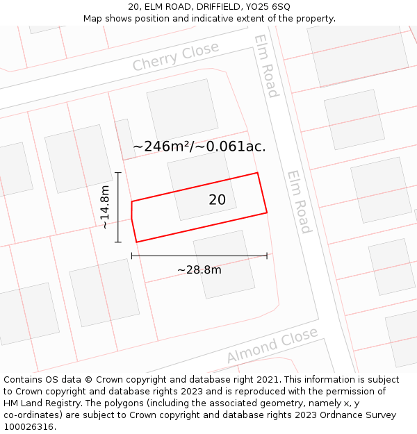 20, ELM ROAD, DRIFFIELD, YO25 6SQ: Plot and title map