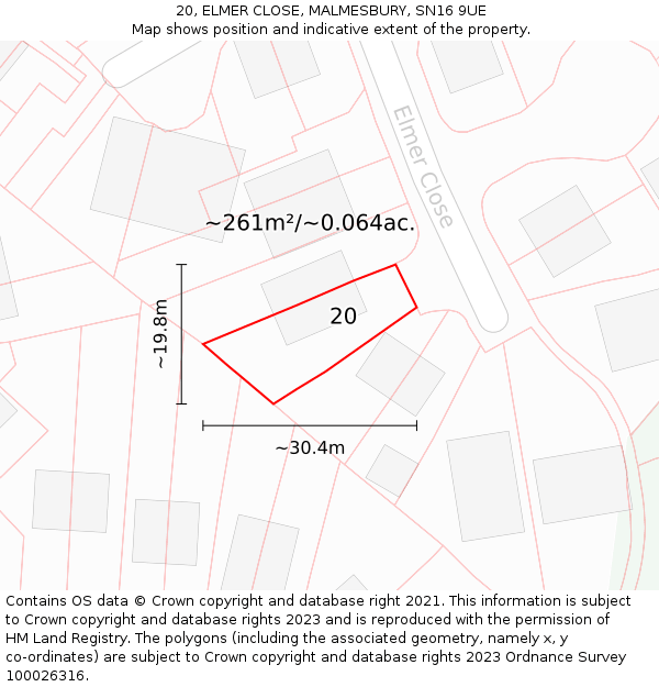 20, ELMER CLOSE, MALMESBURY, SN16 9UE: Plot and title map