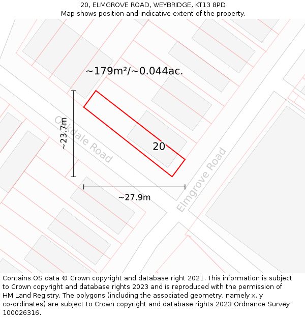 20, ELMGROVE ROAD, WEYBRIDGE, KT13 8PD: Plot and title map