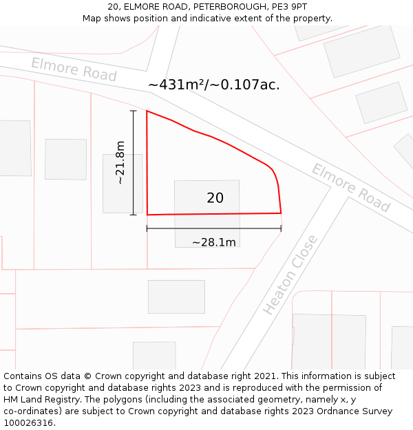 20, ELMORE ROAD, PETERBOROUGH, PE3 9PT: Plot and title map