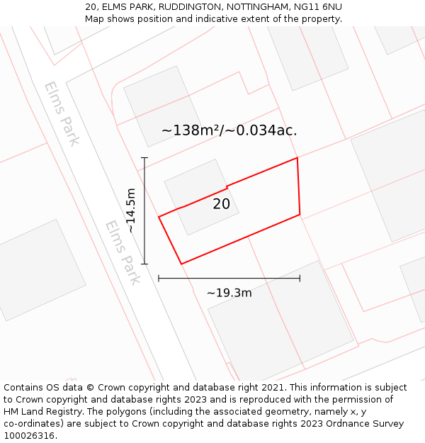 20, ELMS PARK, RUDDINGTON, NOTTINGHAM, NG11 6NU: Plot and title map