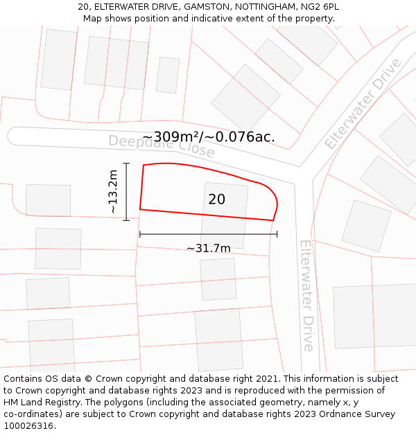 20, ELTERWATER DRIVE, GAMSTON, NOTTINGHAM, NG2 6PL: Plot and title map