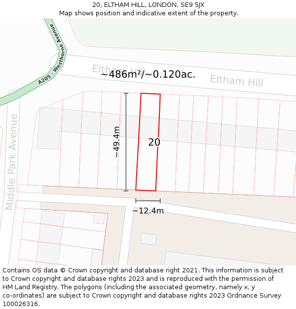 20, ELTHAM HILL, LONDON, SE9 5JX: Plot and title map