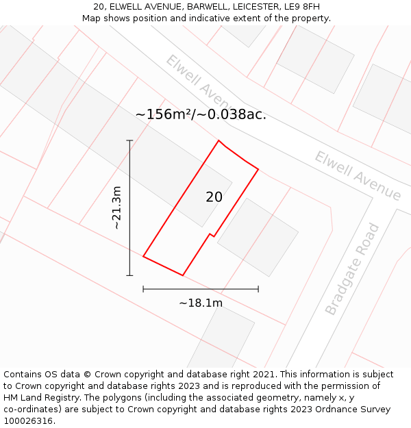 20, ELWELL AVENUE, BARWELL, LEICESTER, LE9 8FH: Plot and title map