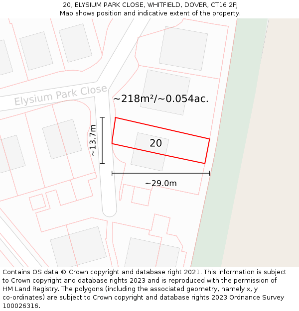 20, ELYSIUM PARK CLOSE, WHITFIELD, DOVER, CT16 2FJ: Plot and title map