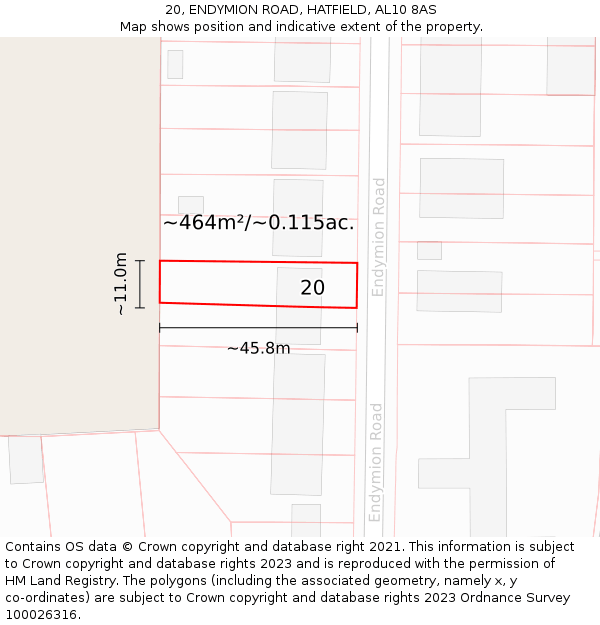 20, ENDYMION ROAD, HATFIELD, AL10 8AS: Plot and title map