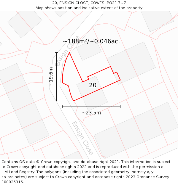 20, ENSIGN CLOSE, COWES, PO31 7UZ: Plot and title map