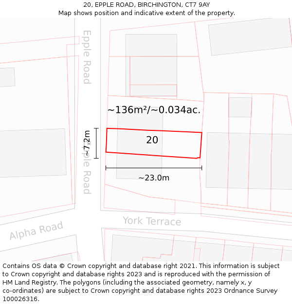 20, EPPLE ROAD, BIRCHINGTON, CT7 9AY: Plot and title map