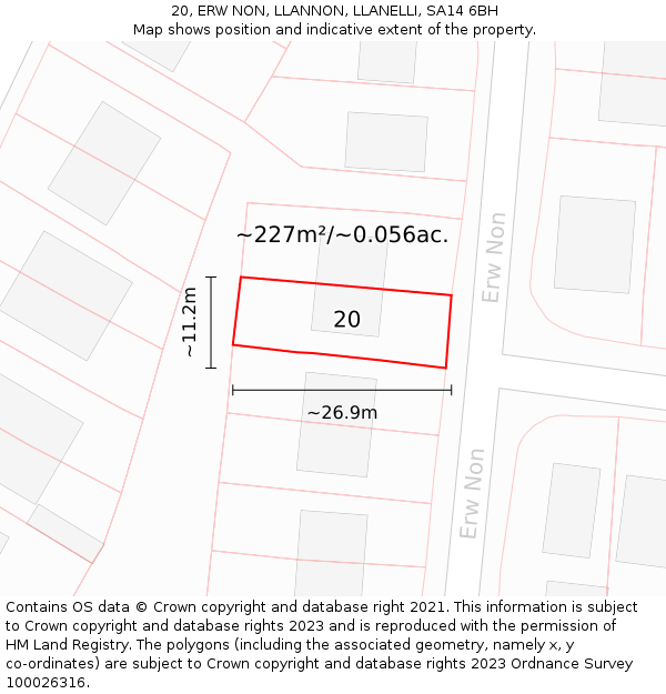 20, ERW NON, LLANNON, LLANELLI, SA14 6BH: Plot and title map